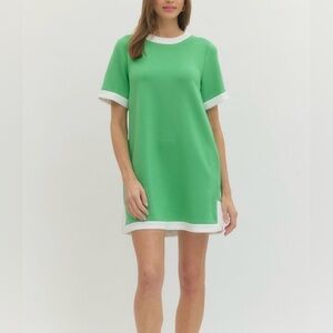 entro Green Mini Shift Dress with White Trim